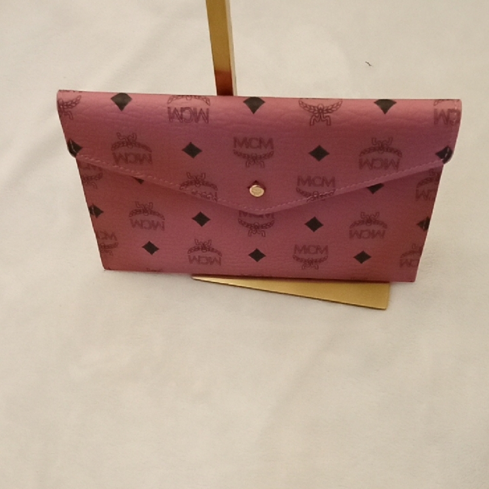 MCM Pink Envelope Clutch Pouch with Logo Pattern